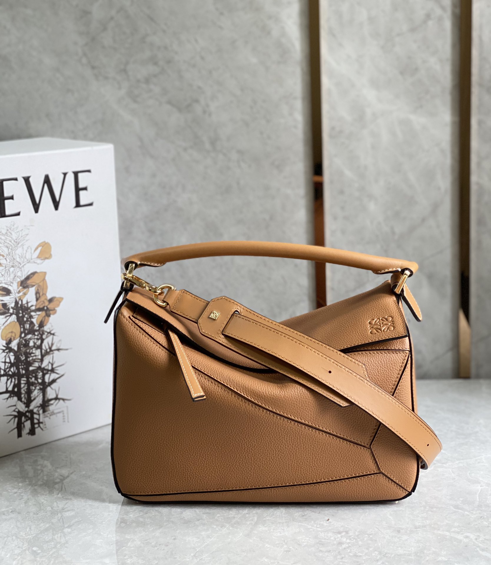 Loewe Medium Puzzle Bag in Soft Grained Calfskin Toffee